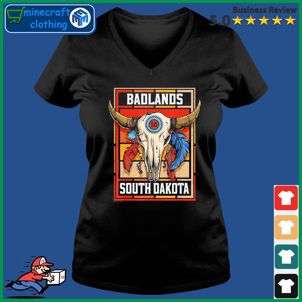 Badlands South Dakota Native American Bison Skull Shirt Ladies V-neck Tee