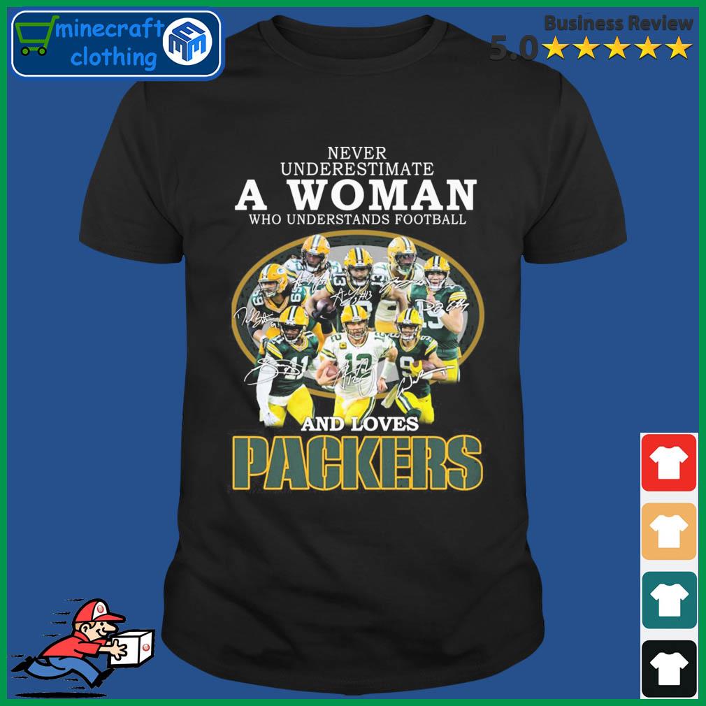 Never Underestimate A Woman Who Understand Football And Loves Green Bay Packers 2022 Signatures Shirt