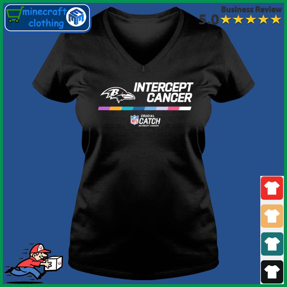 2022 NFL Crucial Catch Intercept Cancer Baltimore Ravens Shirt Ladies V-neck Tee