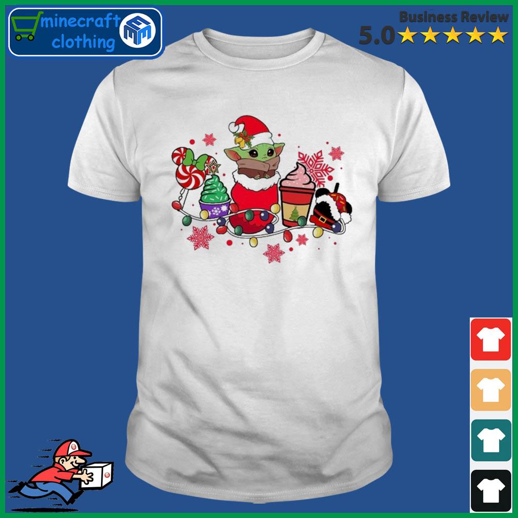 Cute Santa Yoda Drink And Snack Christmas Shirt
