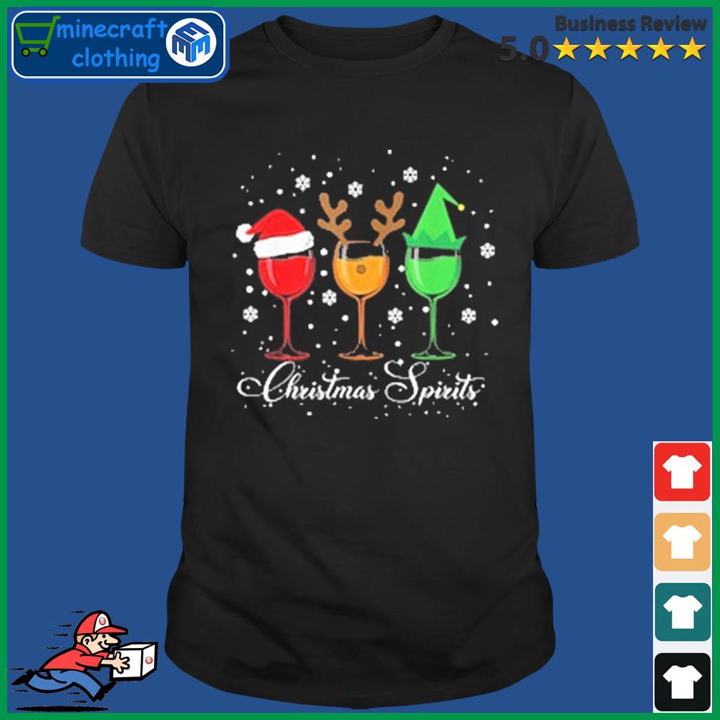 Funny Christmas Spirits Glasses Of Wine Xmas Holidays Party Shirt