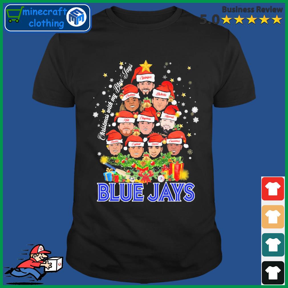 Santa Blue Jay Team Christmas With My Blue Jays Tree Signatures Shirt