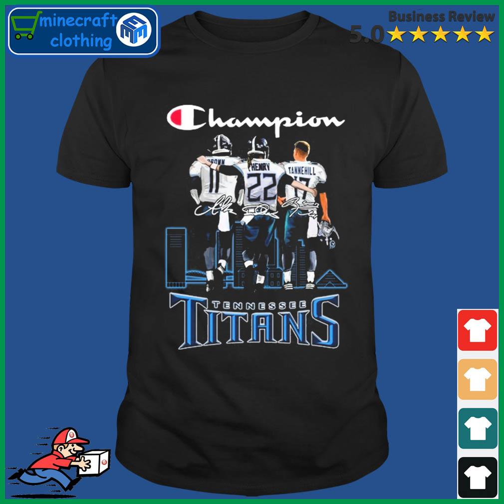 Champions A. J. Brown Derrick Henry and Ryan Tannehill Tennessee Titans  signatures shirt, hoodie, sweater, long sleeve and tank top