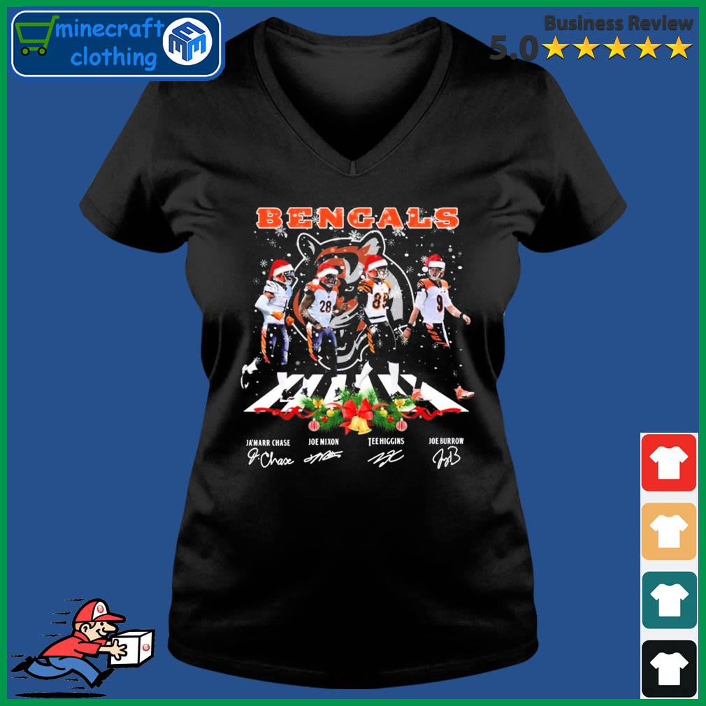 The Bengals Ja'marr Chase Joe Mixon Tee Higgins And Joe Burrow Abbey Road  Christmas Signatures Shirt, hoodie, sweater, long sleeve and tank top