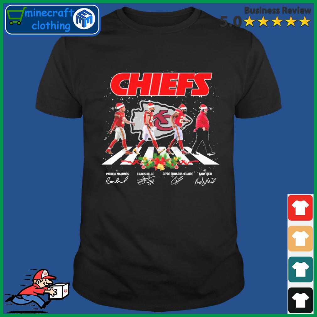 Kansas City Chiefs Christmas Abbey Road Patrick Mahomes Travis Kelce Clyde  Edwards Helaire And Andy Reid Signatures Shirt - Limotees