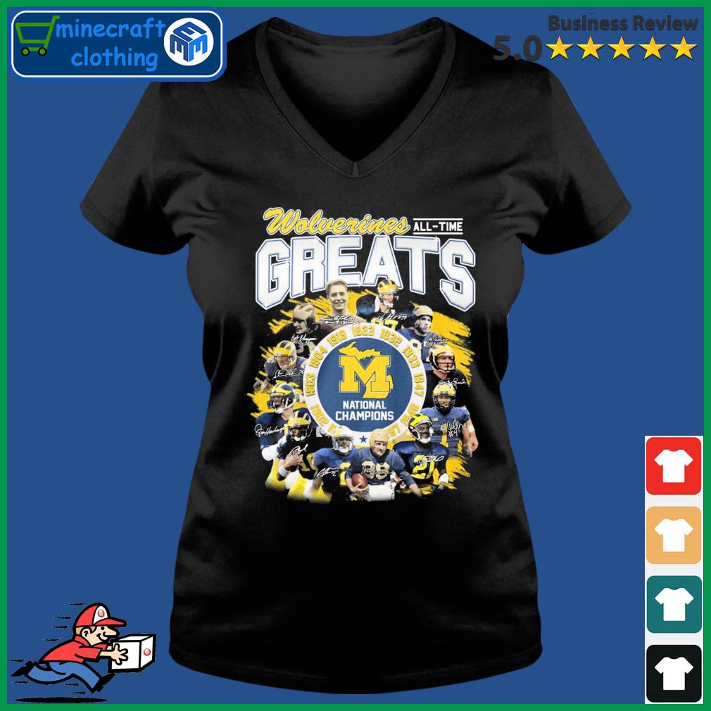 Wolverines All Time Greats National Champions Signature Shirt Ladies V-neck Tee